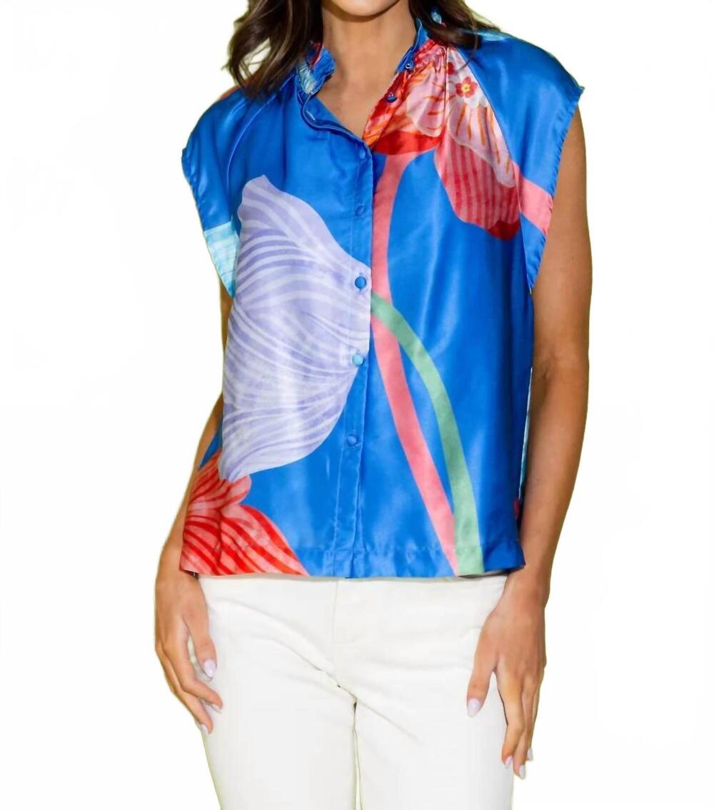 NEW ALDEN ADAIR birkin button-up top in royal fluorescence